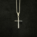 Colar corrente Veneziana 0,8 mm com pingente de cruz palito banho de PRATA 925 +++