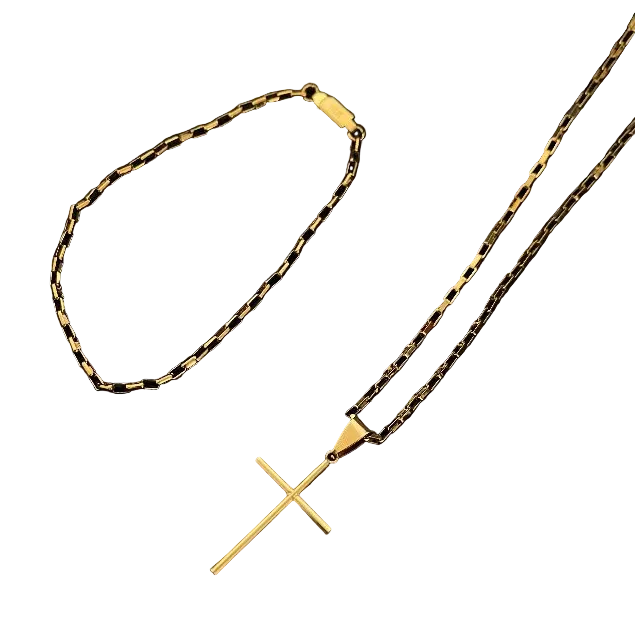 Colar masculino pingente de cruz palito banhado a ouro Aço inoxidável 18k cordão em estilo cartier