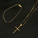 Colar masculino pingente de cruz palito banhado a ouro Aço inoxidável 18k cordão em estilo cartier