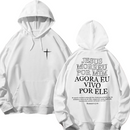 MOLETOM UNISSEX STREETWEAR PERSONALIZADA ESTAMPA ESCRITA JESUS MORREU POR MIM AGORA EU VIVO POR ELE