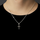 Colar corrente Veneziana 0,8 mm com pingente de cruz palito banho de PRATA 925 +++