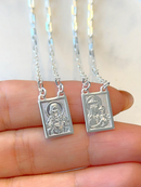 Escapulário Mini Prata 925 Legítima Sagrado Coração de Jesus+ Nossa Senhora do Carmo 60cm Masculino/Feminino