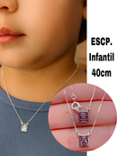 Escapulário Mini Prata 925 Legítima Sagrado Coração de Jesus+ Nossa Senhora do Carmo 60cm Masculino/Feminino