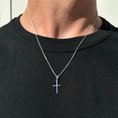 Colar corrente Veneziana 0,8 mm com pingente de cruz palito banho de PRATA 925 +++