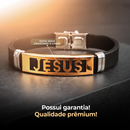 Pulseira masculina Dourada Jesus em aço Borracha Resistente social ajustavel presente