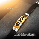 Pulseira masculina Dourada Jesus em aço Borracha Resistente social ajustavel presente