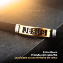Pulseira masculina Dourada Jesus em aço Borracha Resistente social ajustavel presente