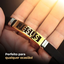 Pulseira masculina Dourada Jesus em aço Borracha Resistente social ajustavel presente