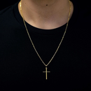 Colar masculino pingente de cruz palito banhado a ouro Aço inoxidável 18k cordão em estilo cartier